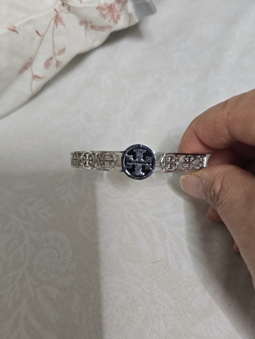 Silver Logo Hinged Bangle Bracelet